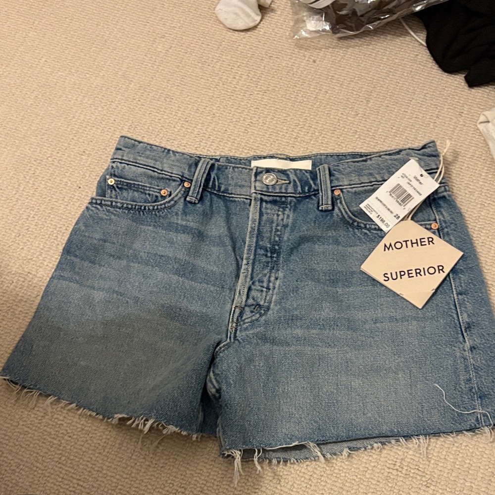 MOTHER the skipper Light Blue Raw-Hem Denim Shorts size 28 BNWT
